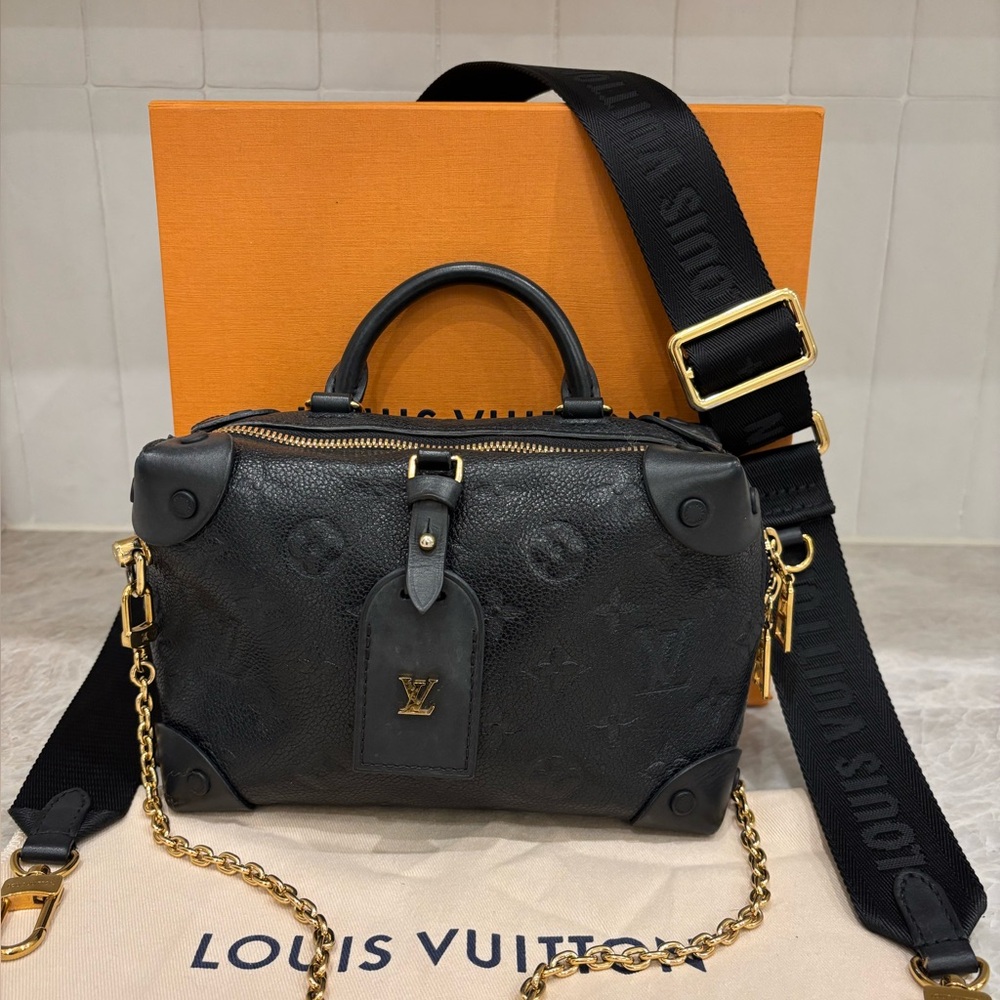 Louis Vuitton Black Leather Bag with Gold Hardware